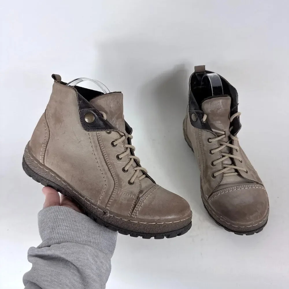 V-Italia Kiki 1041 Boots Women's 8 Brown Leather Lace-Up Low Top Cap Toe Comfort